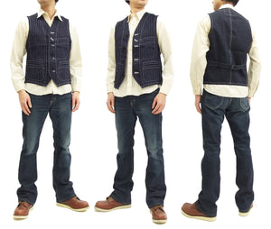 Sugar Cane Vest Men's Casual Indigo Wabash Stripe Work Vest Waistcoat SC12654