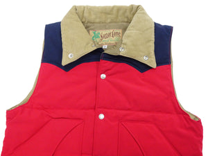 Sugar Cane Puffer Vest Men's Outer Vest Contrast Yoke Panel Padded Vest SC15400 165 Red/Navy-Blue/Beige