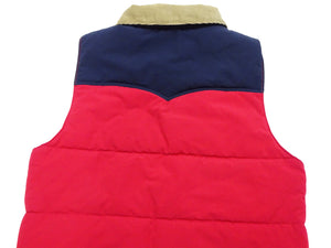 Sugar Cane Puffer Vest Men's Outer Vest Contrast Yoke Panel Padded Vest SC15400 165 Red/Navy-Blue/Beige