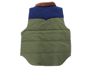 Sugar Cane Puffer Vest Men's Outer Vest Contrast Yoke Panel Padded Vest SC15400 149 Olive/Navy-Blue/Brown