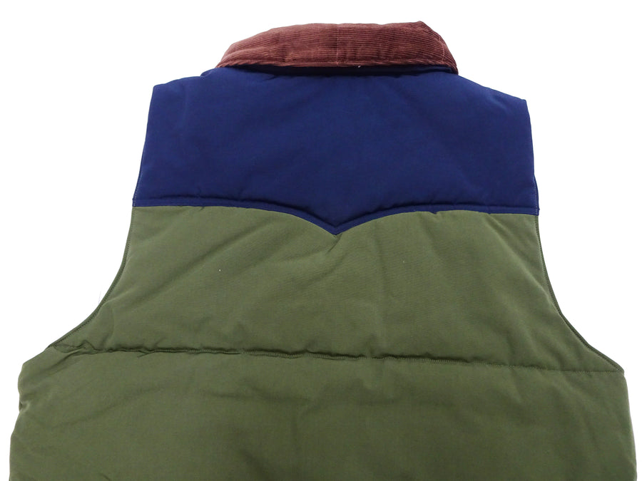 Sugar Cane Puffer Vest Men's Outer Vest Contrast Yoke Panel Padded Vest SC15400 149 Olive/Navy-Blue/Brown