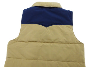 Sugar Cane Puffer Vest Men's Outer Vest Contrast Yoke Panel Padded Vest SC15400 133 Beige/Navy-Blue/Beige