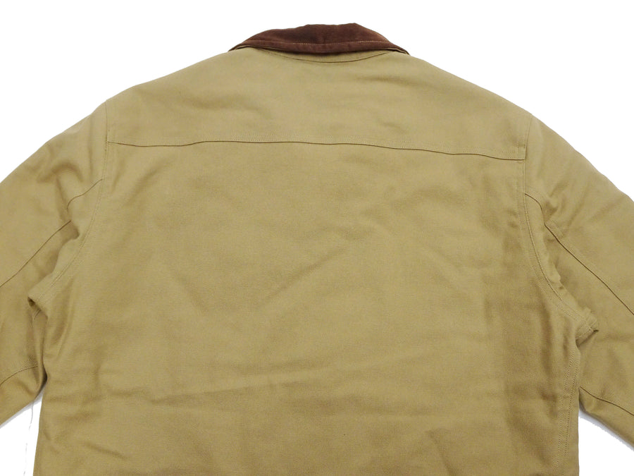 Sugar Cane Jacket Men's Front Zip Canvas Work Jacket With Padded Quilted Lining And Corduroy Collar SC15401 133 Beige