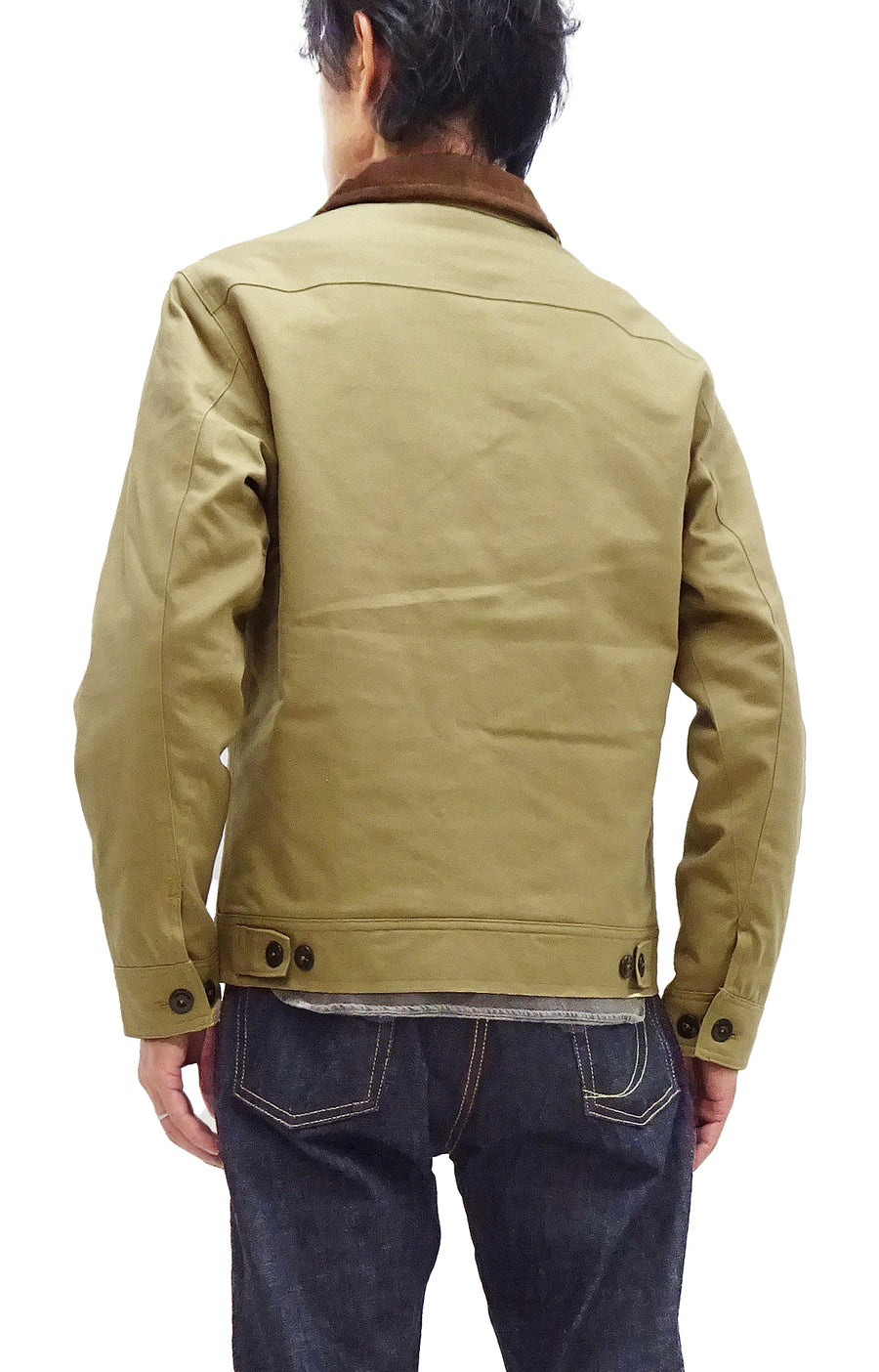 Sugar Cane Jacket Men's Front Zip Canvas Work Jacket With Padded Quilted Lining And Corduroy Collar SC15401 133 Beige