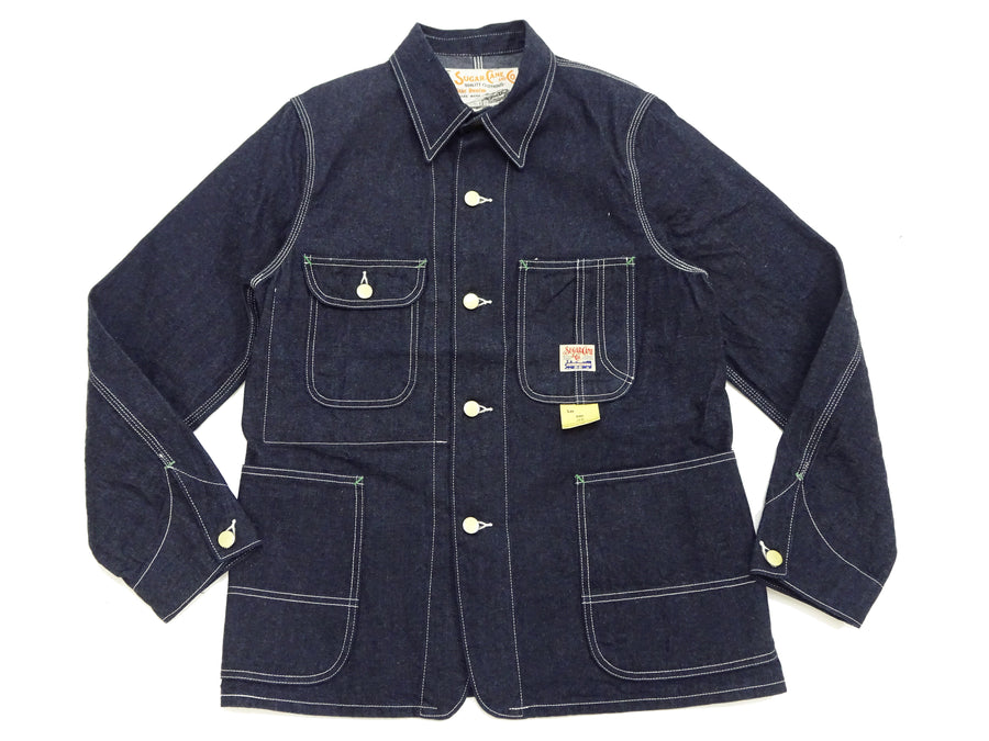 Sugar Cane Jacket SC15655 Men's Casual 11oz. Denim Work Coat Chore Coat Indigo One-Wash