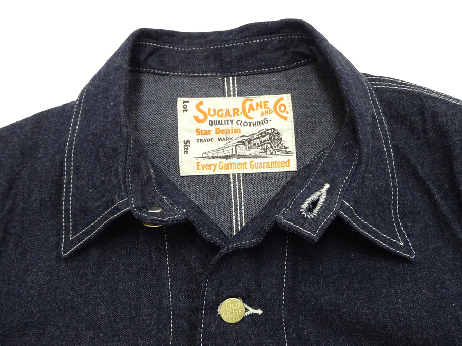 Sugar Cane Jacket SC15655 Men's Casual 11oz. Denim Work Coat Chore Coat Indigo One-Wash