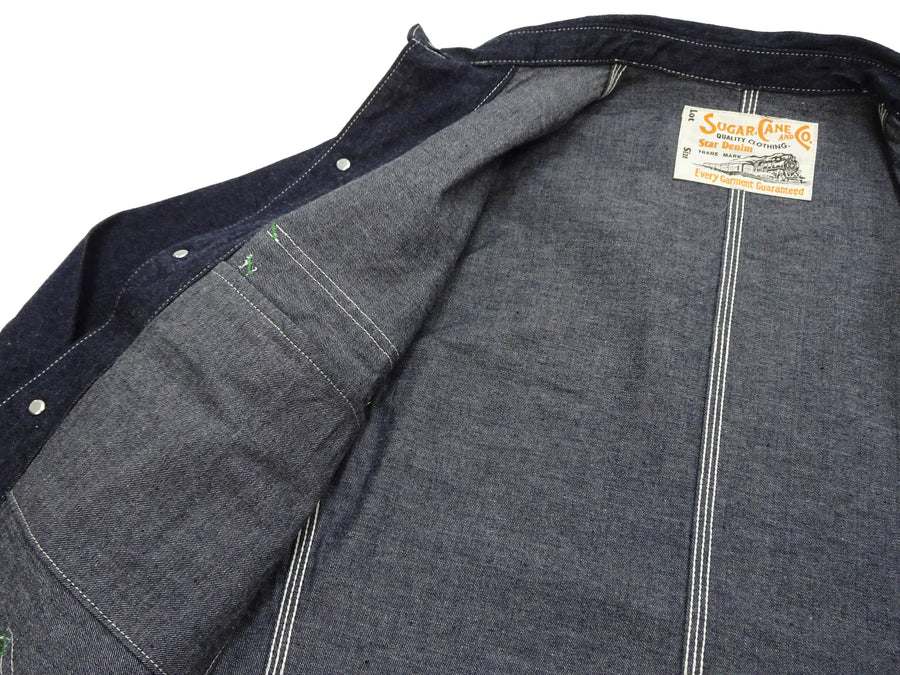 Sugar Cane Jacket SC15655 Men's Casual 11oz. Denim Work Coat Chore Coat Indigo One-Wash