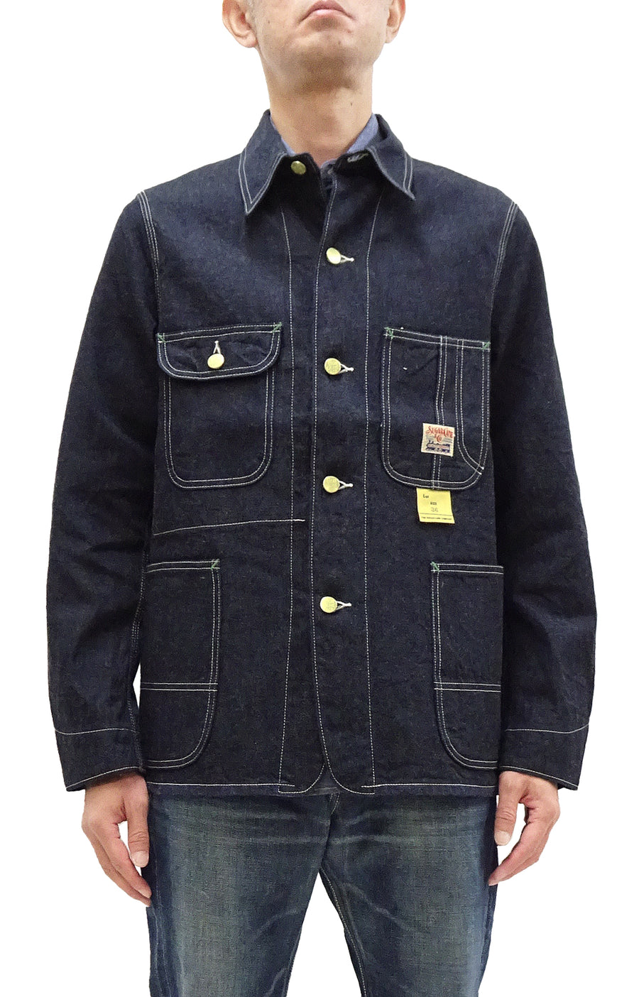 Sugar Cane Jacket SC15655 Men's Casual 11oz. Denim Work Coat Chore Coat Indigo One-Wash