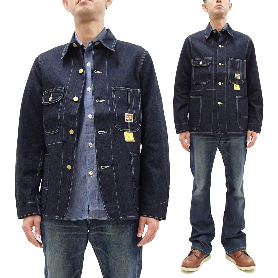 Sugar Cane Jacket SC15655 Men's Casual 11oz. Denim Work Coat Chore Coat Indigo One-Wash