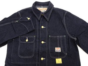 Sugar Cane Men's Vintage-Inspired Denim Work Coat, 11 oz. 100% Cotton Unlined Chore Jacket with Asymmetrical Chest Pockets, One-Wash, Made in Japan (SC15655, 421A Dark Indigo)