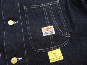 Sugar Cane Men's Vintage-Inspired Denim Work Coat, 11 oz. 100% Cotton Unlined Chore Jacket with Asymmetrical Chest Pockets, One-Wash, Made in Japan (SC15655, 421A Dark Indigo)