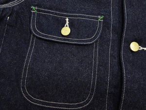 Sugar Cane Men's Vintage-Inspired Denim Work Coat, 11 oz. 100% Cotton Unlined Chore Jacket with Asymmetrical Chest Pockets, One-Wash, Made in Japan (SC15655, 421A Dark Indigo)