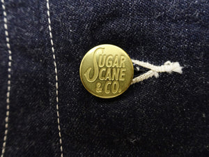 Sugar Cane Men's Vintage-Inspired Denim Work Coat, 11 oz. 100% Cotton Unlined Chore Jacket with Asymmetrical Chest Pockets, One-Wash, Made in Japan (SC15655, 421A Dark Indigo)