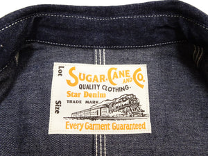 Sugar Cane Men's Vintage-Inspired Denim Work Coat, 11 oz. 100% Cotton Unlined Chore Jacket with Asymmetrical Chest Pockets, One-Wash, Made in Japan (SC15655, 421A Dark Indigo)