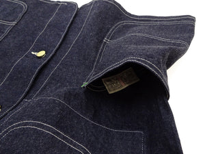 Sugar Cane Men's Vintage-Inspired Denim Work Coat, 11 oz. 100% Cotton Unlined Chore Jacket with Asymmetrical Chest Pockets, One-Wash, Made in Japan (SC15655, 421A Dark Indigo)
