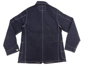 Sugar Cane Men's Vintage-Inspired Denim Work Coat, 11 oz. 100% Cotton Unlined Chore Jacket with Asymmetrical Chest Pockets, One-Wash, Made in Japan (SC15655, 421A Dark Indigo)