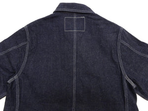 Sugar Cane Men's Vintage-Inspired Denim Work Coat, 11 oz. 100% Cotton Unlined Chore Jacket with Asymmetrical Chest Pockets, One-Wash, Made in Japan (SC15655, 421A Dark Indigo)
