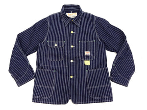 Sugar Cane Jacket SC15658 Men's Casual 9oz. WAbash Stripe Work Coat Chore Coat Indigo One-Wash