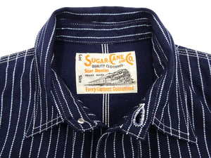 Sugar Cane Jacket SC15658 Men's Casual 9oz. WAbash Stripe Work Coat Chore Coat Indigo One-Wash