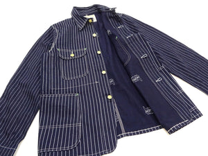 Sugar Cane Jacket SC15658 Men's Casual 9oz. WAbash Stripe Work Coat Chore Coat Indigo One-Wash