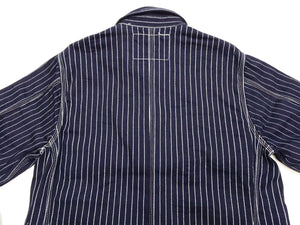 Sugar Cane Jacket SC15658 Men's Casual 9oz. WAbash Stripe Work Coat Chore Coat Indigo One-Wash