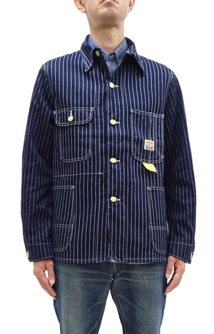 Sugar Cane Jacket SC15658 Men's Casual 9oz. WAbash Stripe Work Coat Chore Coat Indigo One-Wash