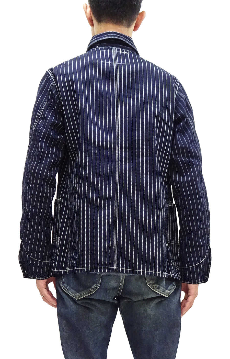 Sugar Cane Jacket SC15658 Men's Casual 9oz. WAbash Stripe Work Coat Chore Coat Indigo One-Wash