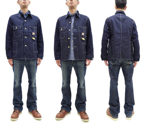Sugar Cane Jacket SC15658 Men's Casual 9oz. WAbash Stripe Work Coat Chore Coat Indigo One-Wash