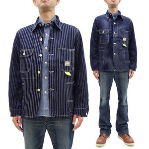 Sugar Cane Jacket SC15658 Men's Casual 9oz. WAbash Stripe Work Coat Chore Coat Indigo One-Wash