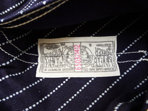 Sugar Cane Men's Vintage-Inspired 9 oz. Wabash Stripe Work Coat, 100% Cotton Indigo Fabric, Unlined Chore Jacket, Made in Japan (SC15658, Navy, 421A One-Wash)