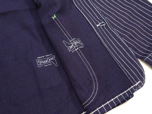 Sugar Cane Men's Vintage-Inspired 9 oz. Wabash Stripe Work Coat, 100% Cotton Indigo Fabric, Unlined Chore Jacket, Made in Japan (SC15658, Navy, 421A One-Wash)
