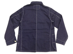 Sugar Cane Men's Vintage-Inspired 9 oz. Wabash Stripe Work Coat, 100% Cotton Indigo Fabric, Unlined Chore Jacket, Made in Japan (SC15658, Navy, 421A One-Wash)