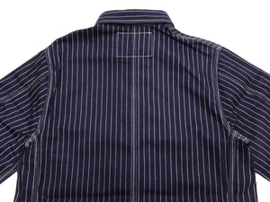 Sugar Cane Men's Vintage-Inspired 9 oz. Wabash Stripe Work Coat, 100% Cotton Indigo Fabric, Unlined Chore Jacket, Made in Japan (SC15658, Navy, 421A One-Wash)