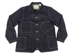 Sugar Cane Men's Vintage-Inspired 10.5 oz. Cotton and Sugarcane Fiber Denim Work Coat, Unlined Chore Jacket, Made in Japan (SC15920, 421A Indigo, One-Wash)