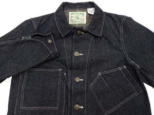 Sugar Cane Men's Vintage-Inspired 10.5 oz. Cotton and Sugarcane Fiber Denim Work Coat, Unlined Chore Jacket, Made in Japan (SC15920, 421A Indigo, One-Wash)
