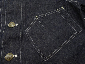 Sugar Cane Men's Vintage-Inspired 10.5 oz. Cotton and Sugarcane Fiber Denim Work Coat, Unlined Chore Jacket, Made in Japan (SC15920, 421A Indigo, One-Wash)