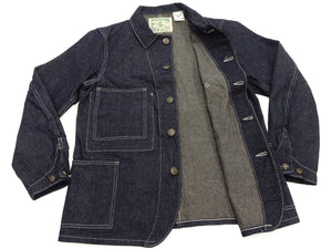 Sugar Cane Men's Vintage-Inspired 10.5 oz. Cotton and Sugarcane Fiber Denim Work Coat, Unlined Chore Jacket, Made in Japan (SC15920, 421A Indigo, One-Wash)