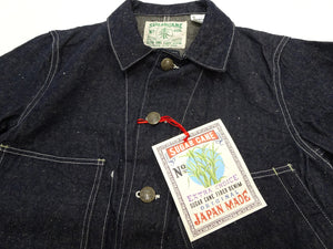 Sugar Cane Men's Vintage-Inspired 10.5 oz. Cotton and Sugarcane Fiber Denim Work Coat, Unlined Chore Jacket, Made in Japan (SC15920, 421A Indigo, One-Wash)