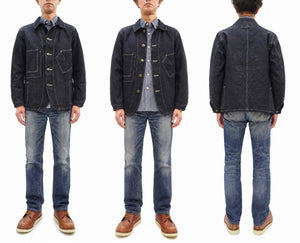 Sugar Cane Men's Vintage-Inspired 10.5 oz. Cotton and Sugarcane Fiber Denim Work Coat, Unlined Chore Jacket, Made in Japan (SC15920, 421A Indigo, One-Wash)