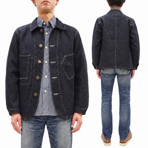 Sugar Cane Men's Vintage-Inspired 10.5 oz. Cotton and Sugarcane Fiber Denim Work Coat, Unlined Chore Jacket, Made in Japan (SC15920, 421A Indigo, One-Wash)