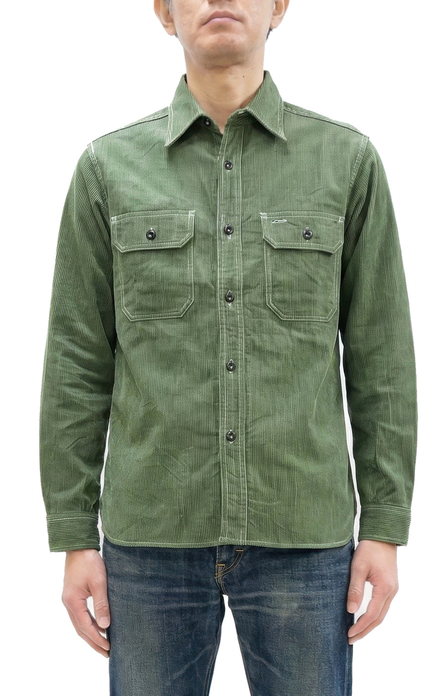 Sugar Cane Work Shirt with Vertical Hairline Code Stripe Pattern