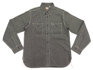 Sugar Cane Men's Jean Cord Stripe Work Shirt, 100% Cotton Long-Sleeve Button-Up Shirt, One-Wash, Made in Japan (SC25511 119 Black)