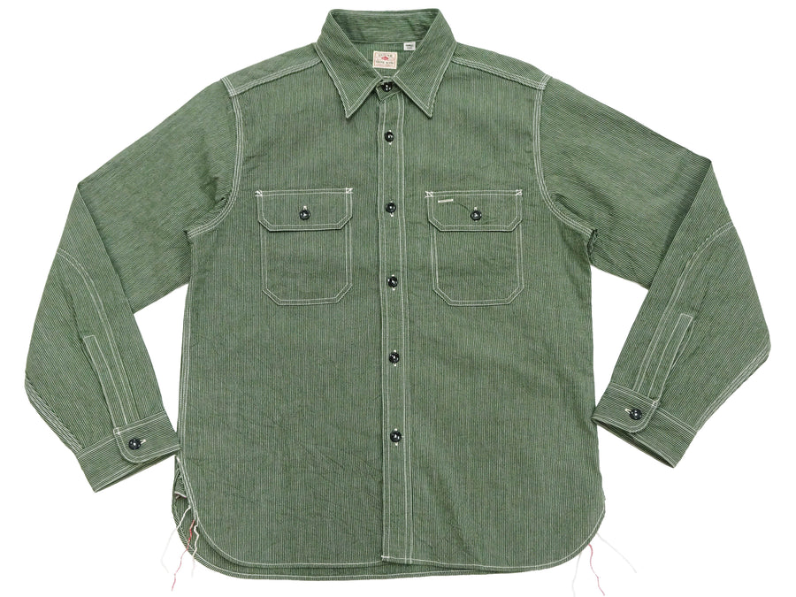 cancan 様 Sugar Cane Work Shirt with Vertical Hairline Code Stripe Pattern