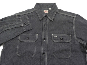 Sugar Cane Work Shirt with Vertical Hairline Code Stripe Pattern Men's Casual Jean Cord Long Sleeve Button Up Shirt SC25511 119 Black