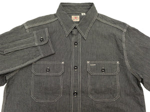 Sugar Cane Men's Jean Cord Stripe Work Shirt, 100% Cotton Long-Sleeve Button-Up Shirt, One-Wash, Made in Japan (SC25511 119 Black)
