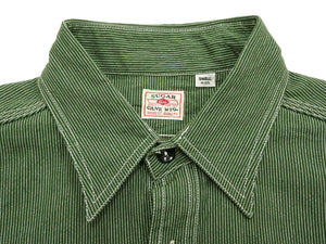 Sugar Cane Work Shirt with Vertical Hairline Code Stripe Pattern Men's Casual Jean Cord Long Sleeve Button Up Shirt SC25511 149 Olive