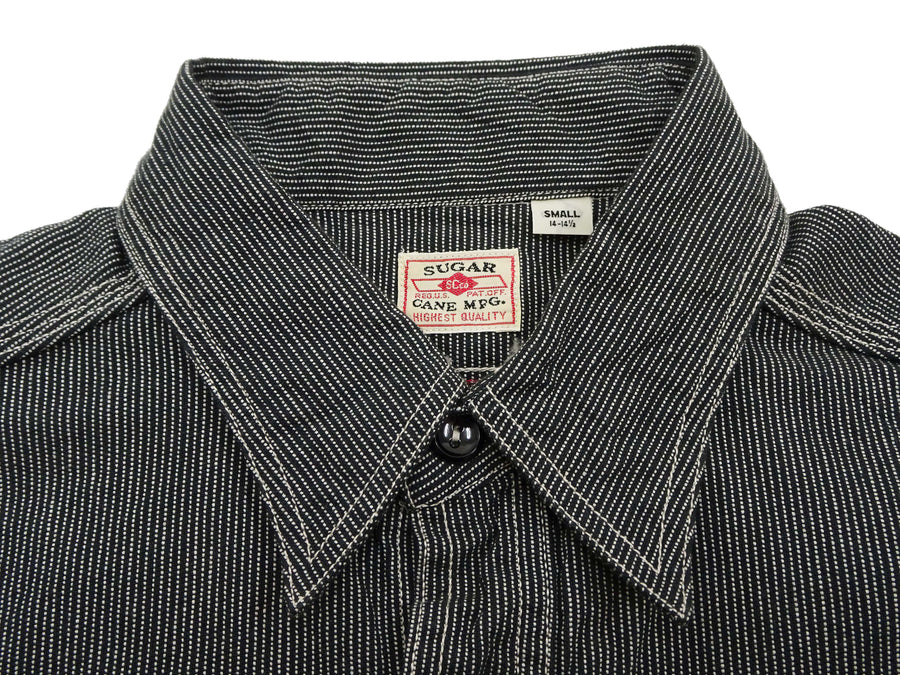 Sugar Cane Work Shirt with Vertical Hairline Code Stripe Pattern Men's Casual Jean Cord Long Sleeve Button Up Shirt SC25511 119 Black