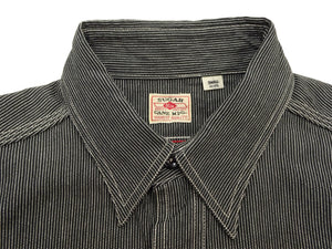 Sugar Cane Men's Jean Cord Stripe Work Shirt, 100% Cotton Long-Sleeve Button-Up Shirt, One-Wash, Made in Japan (SC25511 119 Black)