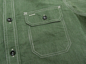 Sugar Cane Work Shirt with Vertical Hairline Code Stripe Pattern Men's Casual Jean Cord Long Sleeve Button Up Shirt SC25511 149 Olive
