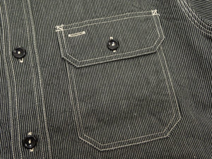Sugar Cane Men's Jean Cord Stripe Work Shirt, 100% Cotton Long-Sleeve Button-Up Shirt, One-Wash, Made in Japan (SC25511 119 Black)